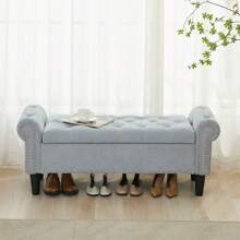 1 Piece Of Shoe-Changing Bench With Storage Space, Bed-End Storage Bench, Storage Ottoman With Hinges, Padded Storage Stool With Seat, Suitable For Bedroom, Living Room - 淺藍色 - 查看 3