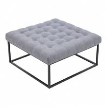 Living And Home Square Linen Footstool With Metal Frame - Gris 84 cm ancho x 80 cm profundidad x 46 cm alto - Ver 7