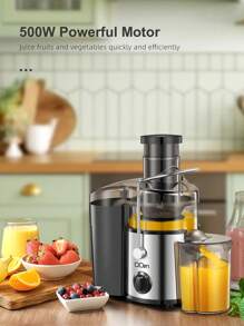 QCen Powerful Centrifugal Juicer, 500W With 3" Wide Mouth Feed Chute – Perfect For Whole Fruits & Vegetables, Easy To Clean, Stainless Steel, Space-Saving Design, Great For Healthy Juices At Home. - 美規A型插(110-127V) - 查看 5