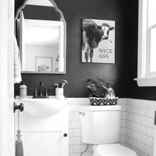 1 Piece Framed Highland Cow Bathroom Decorative Wall Art, Funny Farm Cow Black And White Canvas Print Poster, Suitable For Modern Living Room Bathroom Bedroom Entrance Porch Hotel Apartment Classroom Children's Room Farmhouse Dormitory Office Ready To Hang
