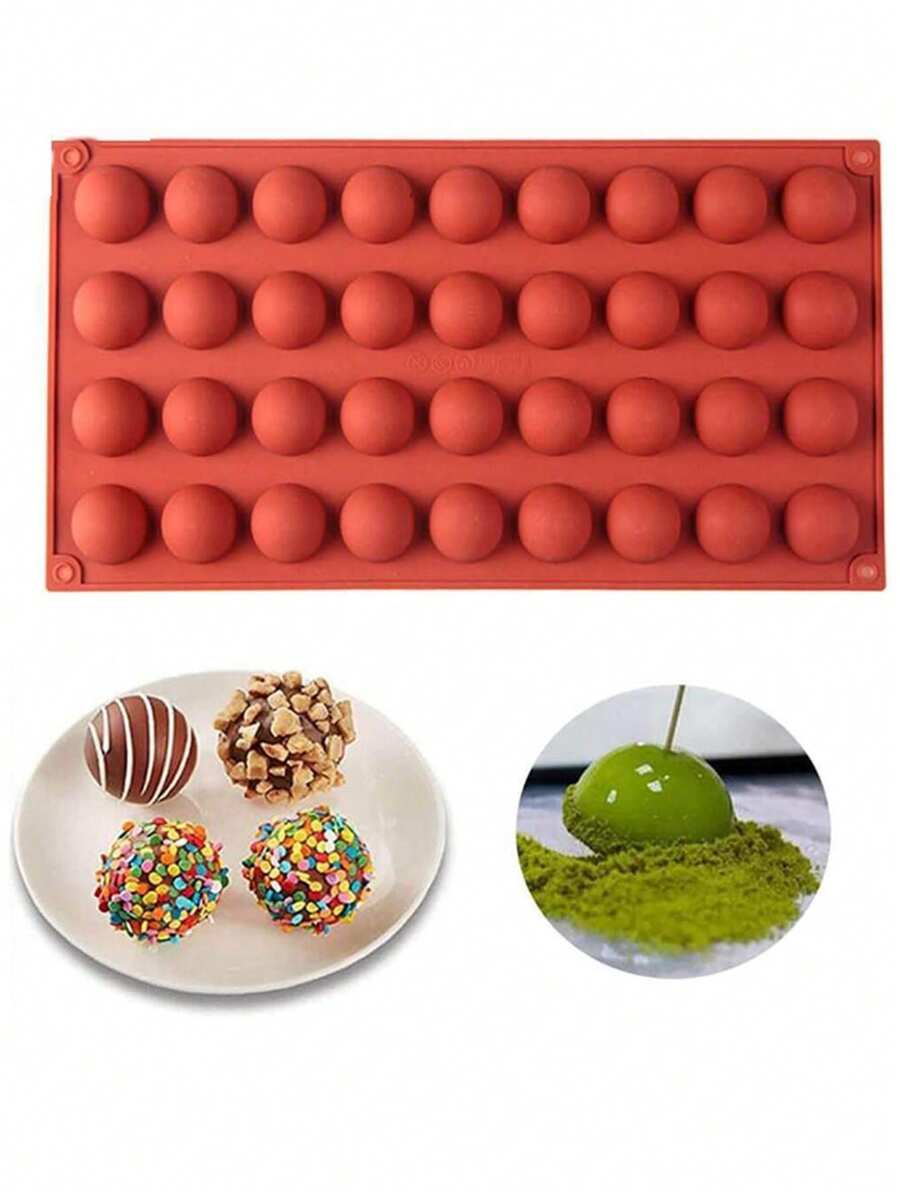 1个/2个装硅胶36孔半圆形DIY蛋糕模具、肥皂模具、果冻模具、布丁模具、巧克力模具 - 紅木色 - 查看 1