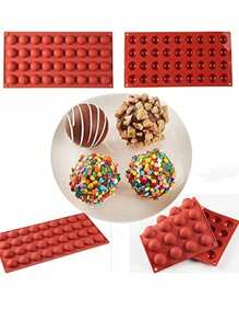 1个/2个装硅胶36孔半圆形DIY蛋糕模具、肥皂模具、果冻模具、布丁模具、巧克力模具 - 紅木色 - 查看 4