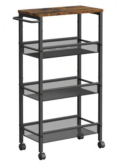  VASAGLE Carro de 4 Niveles, Carro Estrecho de Cocina con Ruedas, 13 x 45.4 x 77 cm, con Asa, para Espacio Reducido, para Cocina, Baño, Salón,Estudio, Marrón Rústico y Negro