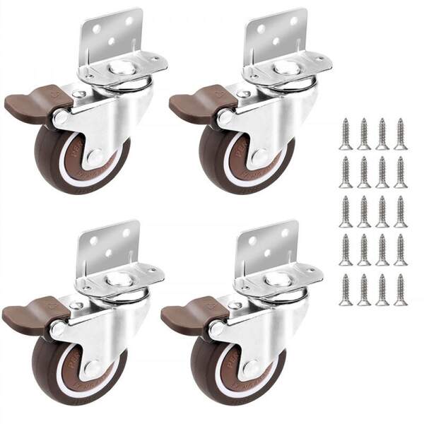 Pack de 4 roulettes pivotantes hautes performances avec freins - roulette fixe avec plaque d'angle - avec vis - 25 mm jusqu'à 40 kg - pack de 4 roulettes pour meuble sans rails inférieurs - roulette silencieuse pour meuble