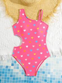 Tween Girl 1-Piece Heart Cutout Swimsuit, Ages 8-12 - Red - View 3