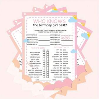 20pcs A5 "Who Knows Best" Birthday Game Cards - Perfect For Parties And Sleepovers, Fun And Easy Party Activity,School Supplies,Back To School