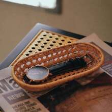 1pc Woven Rattan Mini Tray, Snack Plate, Fruit Basket, Bread Basket, Bowl For Home Decor, Kitchen, Christmas