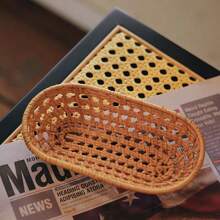 1pc Woven Rattan Mini Tray, Snack Plate, Fruit Basket, Bread Basket, Bowl For Home Decor, Kitchen, Christmas