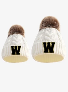 2pcs Parent-Child 26 Letters Pompom Soft Knit Warm Cute Personalized Fashion Beanies For Toddler Boys & Girls, Suitable For Infant Family Autumn Winter Daily Wear, Great As Christmas, New Year, Birthday Gift - White - View 32
