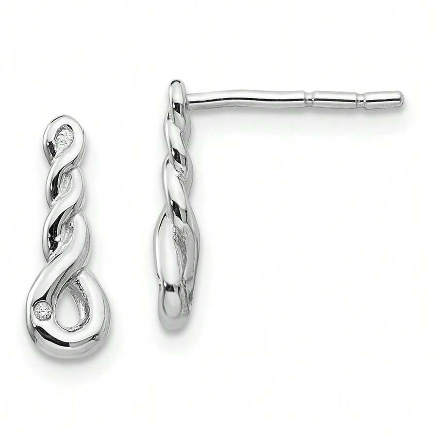 Diamond2Deal 925 Sterling Silver Rhodium-Plated Twisted Diamond Dangle Earrings