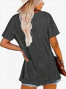Women's Casual Crew Neck Short Sleeve Goat Eating Ice Cream Print Top, Everyday Wear