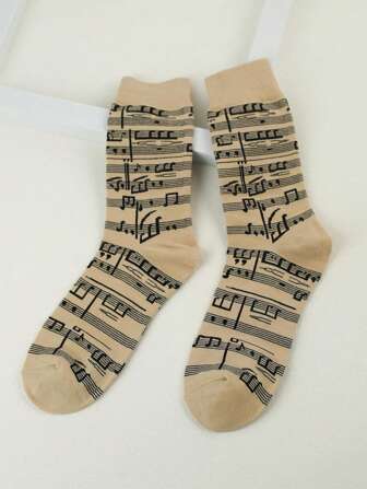1 双男士纯色钢琴图案中筒袜，百搭，秋季