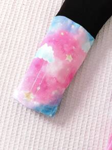 2pcs/Set Girls Cute Cartoon Colorful Little Pony Print Round Neck Long Sleeve Sweatshirt + Spliced Long Pants Casual Stylish Outfits