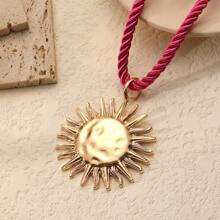 Minimalist Rope Sun Pendant Necklace For Women - Rose Red Rope Sun Pendant - View 2