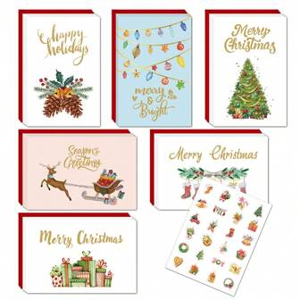 24pcs/Set Christmas Card Foil Printing With Red Envelopes And Stickers, European & American Style Greeting Cards, Funny, Gift Card,Valentine,Wedding,Back To School,School Supplies