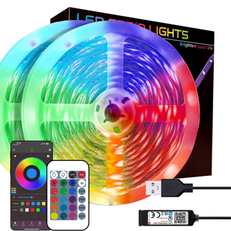 適用於臥室的智慧型led燈,3英尺至65英尺可選,具備智慧型app控制及24鍵遙控功能,app擁有音樂同步變色功能,可定時切換,可調節亮度和顏色,可剪裁,安裝非常簡單,適用於客廳裝飾,臥室裝飾,娛樂室,兒童房裝飾,假期氛圍燈