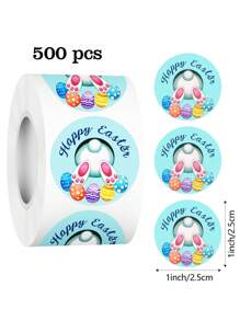 500pcs/Roll Cute Rabbit Hole Themed Holiday Self-Adhesive Stickers Roll, Easter Bunny Happy DIY Decoration Circle Labels Suitable For Baking Cards, Gifts Packaging, Envelopes, Crafts, Waterproof PVC Non-Adhesive Back To School
