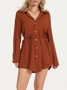 Women Jumpsuit, Long Sleeve Turn-Down Collar Button-Down Shirt Bodysuit Streetwear