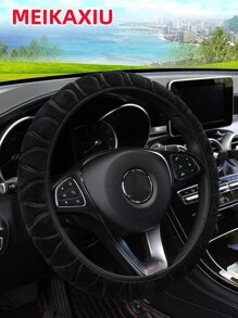 MEIKAXIU 1pc Soft & Comfortable Winter Plush Steering Wheel Cover, Elastic Embossed Design Fits 14.5-15 Inch Cars Interior Accessories,Car Accessories - 37-38cm 14.5-15 Inches - View 10