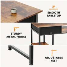 Sweetcrispy Computer Desk Small Home Office Bedroom Writing Study PC Table With Storage Space Fabric Side Bag Headphone Hook Metal Frame Adjustable Feet Modern Simple Style - Rỉ Nâu - Xem 6