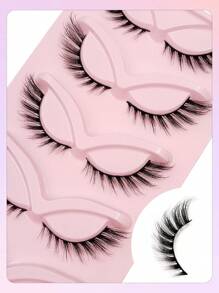 Asiteo 5 Pairs Cat Eye False Eyelashes, Natural Long Wispy Faux Mink Lashes, Soft & Delicate, Suitable For Beginners, Eye Makeup, Eyelash Extensions - Black - View 4