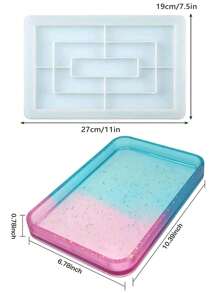 1 pièce Moule en silicone en résine, moule de plateau roulant rectangulaire, moule de coulée de résine avec support en bois amélioré, grand moule en résine pour support de bijoux DIY et plateaux décoratifs - Blanc - Voir 4