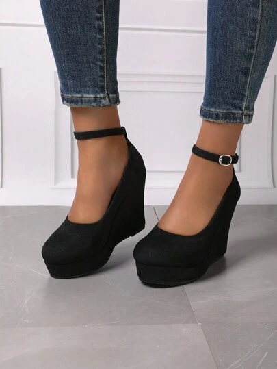 女士厚底玛丽珍鞋，圆头，厚底，搭扣，时尚，欧码，舒适休闲鞋，春秋季