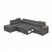Grey Fabric Sectional Sofa With Storage Ottoman,DreamDecor