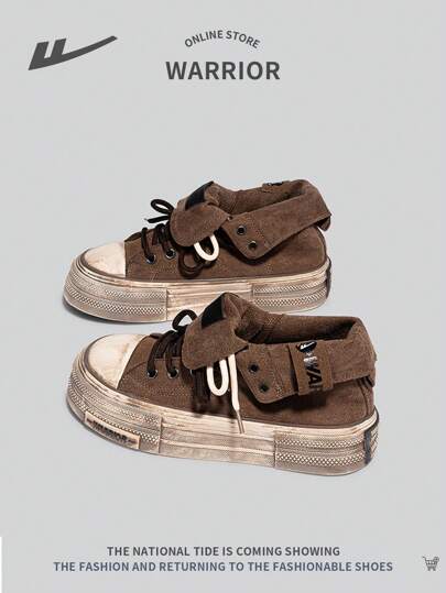 1 Pair Women's Casual Front Lace Up Sneakers, Niche Personality Versatile Retro Light Weight Comfortable Non-Slip Outdoor Low-Top Elevator Shoes