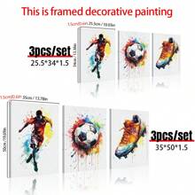 3pcs Bez Ramki Płótna Poster Abstrakcyjny Piłka nożna Sportowiec Sztuka ścienna Nowoczesny  Akwarela Piłka nożna Nadruk Idealny Prezent Dla Sypialnia Dekoracje Salon Dekoracje Rama