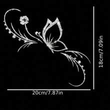 1buc Sparkling Fluture & Floral Decal reflectorizant pentru mașină - Vinil, autoadeziv pentru ferestre, motociclete și laptopuri