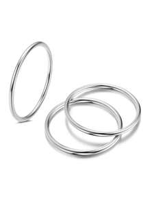 Nooxian Bộ 3 chiếc nhẫn xếp chồng bằng thép không gỉ bạc đánh bóng dành cho nữ - Bạc - Xem 3