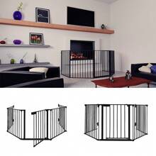 Fireplace Guard Metal, 5 Elements Including Door, Oven Guard Foldable, Animal Guard Door Guard For Child Protection, 310x75 Cm
