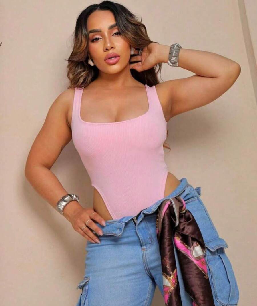 Scooped Bodysuit - Màu Hồng baby - Xem 1