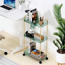 Xe đẩy 3 tầng có bánh xe trong suốt có khóa cho phòng tắm & kệ đa chức năng! Xe đẩy lưu trữ có bánh xe, thích hợp cho phòng khách, văn phòng, phòng tắm, nhà bếp, trang trí ngoài trời - màu xanh lá - Xem 8