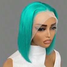 Cadet 蓝色蕾丝前假发 真人发鲍勃 10 英寸真人发假发 透明 13x4 蕾丝前假发 女士中分