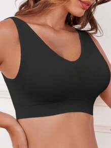 3pcs Women's Sports Bras Set, Plus Size Solid Non Padded Seamless Running Versatile Bralette,Yoga And Trainning