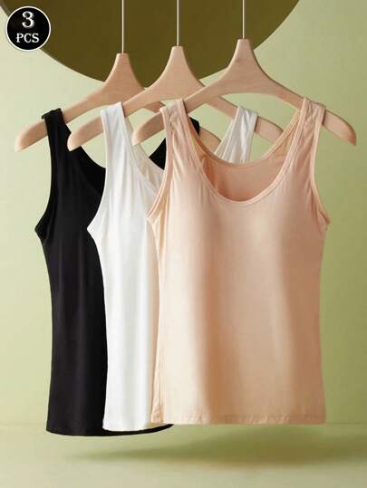 3 peças de tops femininos para ioga, bojo fixo, decote redondo, anti-brilho, colete esportivo casual, treino