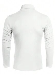 Men's Solid Color Fleece Lined Turtleneck Long Sleeve T-Shirt, Comfortable And Warm For Autumn/Winter