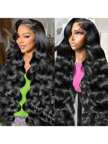 Tóc giả ren phía trước 30 inch 13x4 Tóc thật được nhổ trước Sóng cơ thể Tóc giả ren phía trước trong suốt Tóc thật 180% Mật độ Tóc giả không keo phía trước Tóc thật với tóc trẻ em - Tự nhiên & Đen - Xem 6