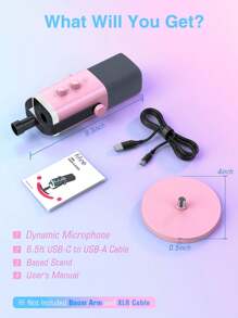 用于播客的游戏 USB/XLR 麦克风，带可控 RGB 的动圈麦克风，触摸静音，耳机插孔，桌面支架，用于唱歌游戏流媒体播客的人声麦克风 - FIFINE AM8 粉色 - 粉色 - 查看 10