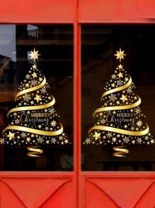 Gold Christmas Tree Window Adsorption Sticker Glass DIY, Electrostatic Window Murals Display Decal Stickers, Suitable For Scene Layout Window Decoration, Christmas Decoration
