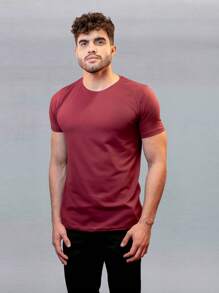 Men's Basic Slim Fit Plain Egyptian Cotton T-Shirt - 紅木色 - 查看 1