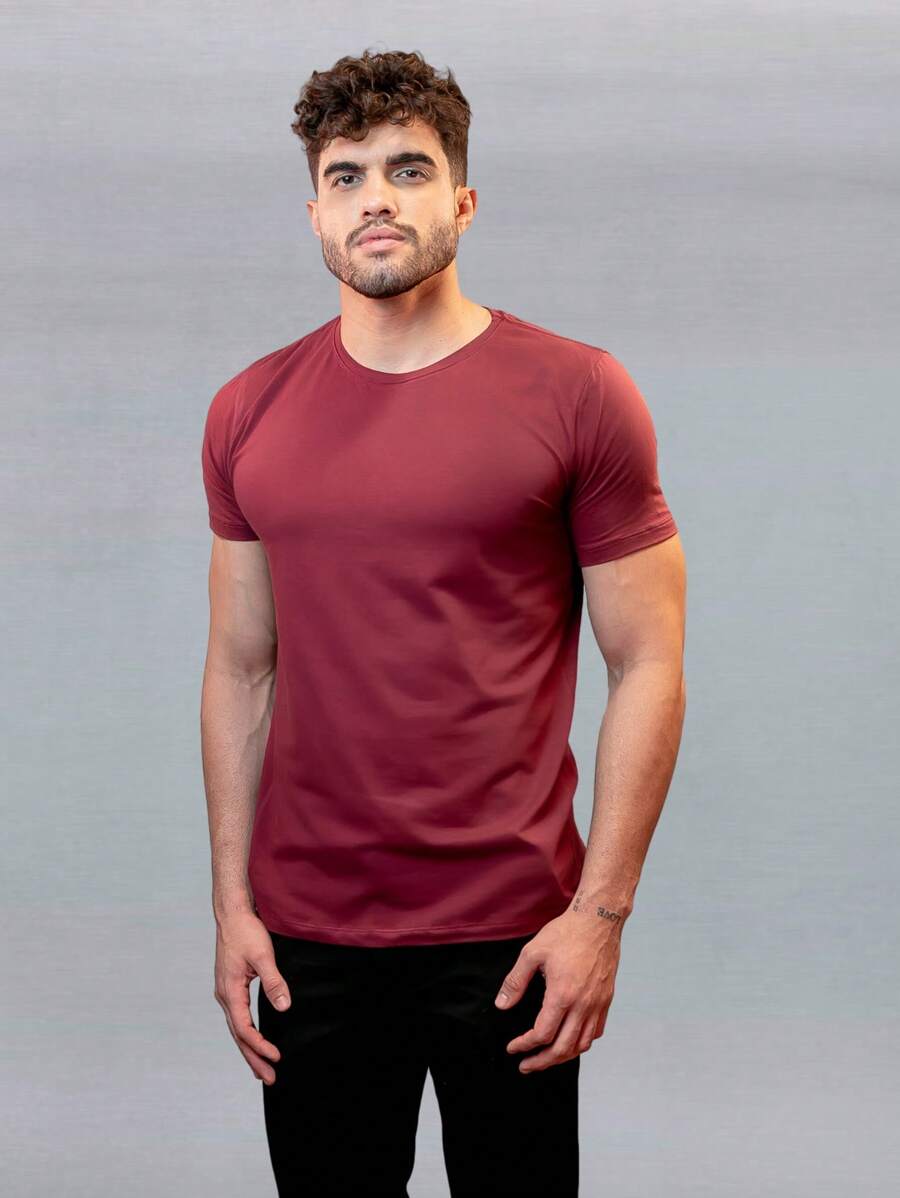 Men's Basic Slim Fit Plain Egyptian Cotton T-Shirt - 紅木色 - 查看 1