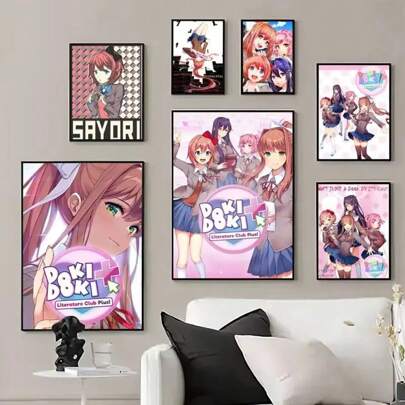 1pc Wall Arts Posters Anime Games Doki D-Doki L-Literata Club POSTER Printed Wall Images Living Room Home Decoration, Without Frame/With Frame