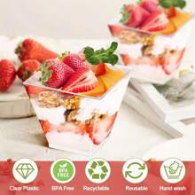 甜点杯派对杯冰淇淋杯透明塑料可重复使用优雅开胃杯适用于巧克力芝士蛋糕布丁慕斯非常适合餐厅面包店餐饮活动万圣节方形迷你甜点杯可重复使用的塑料杯