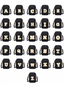 1 件 DIY 大字母休闲时尚斜挎包带手机布袋垂直零钱包适合女孩、旅行、返校、礼物 - 黑色 - 查看 3