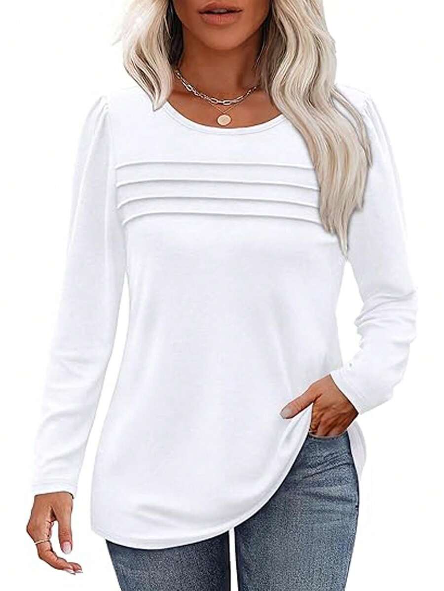 2024 Women's Long Sleeve Blouse Autumn Casual Fashion Pleated Belted Top