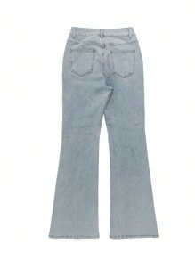 Bootcut Women Jeans Solid Color High Slim Fit Waist Stretch Casual Versatile - 藍色 - 查看 4