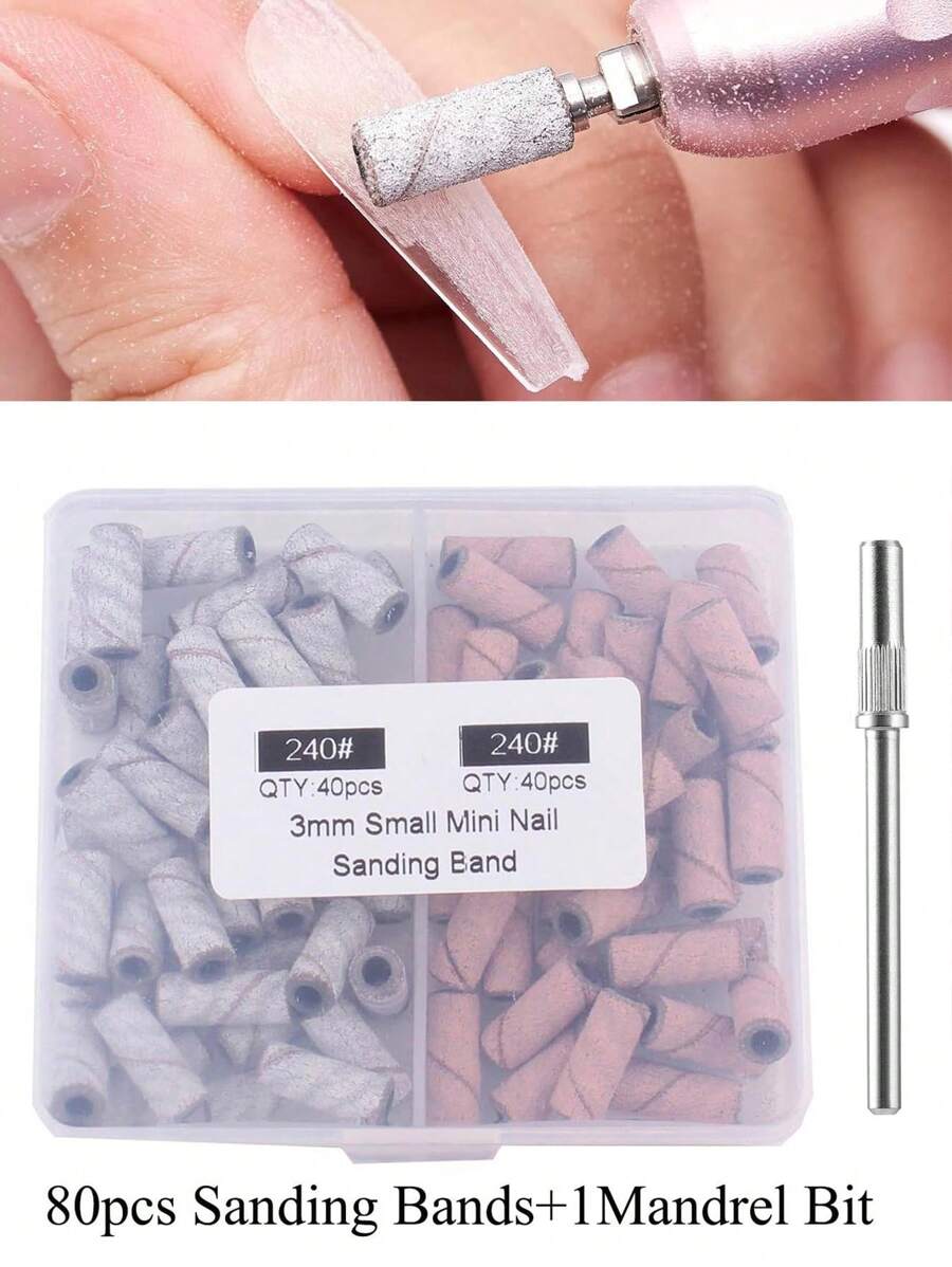 Băng chà nhám nhỏ 240 Grit dùng cho máy mài móng, 80 băng chà nhám móng kèm đầu mài 3mm dùng cho móng acrylic, chuẩn bị lớp biểu bì móng (240#)